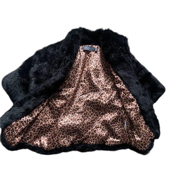 Costa Blanca Black Faux Fur Jacket with Ribbon Tie Size 8 - Picture 5 of 7